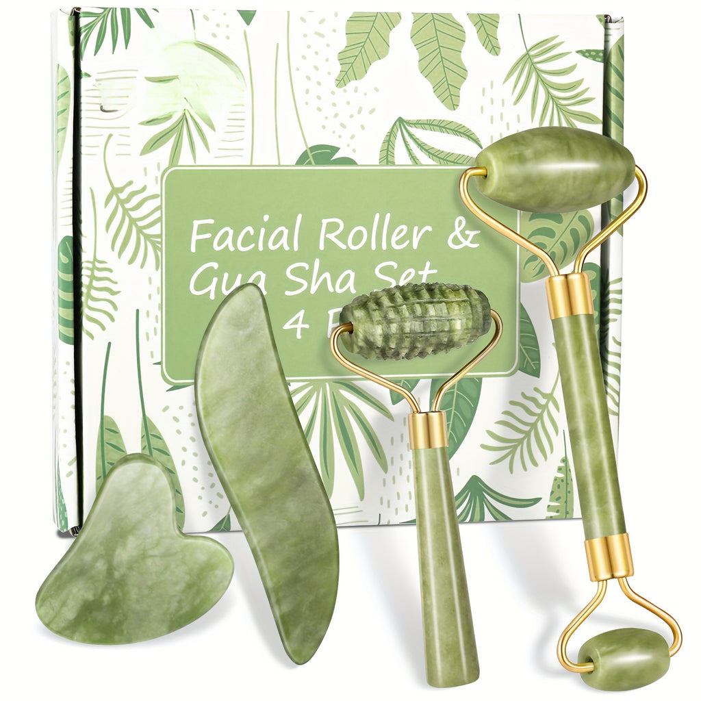 Jade Roller & Gua Sha Set - Face Massager for Anti-Aging