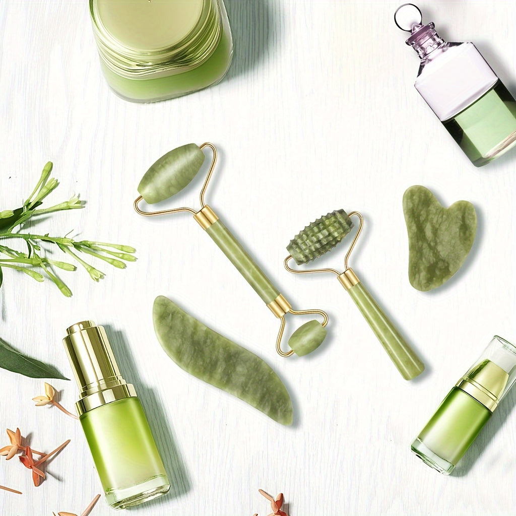 Jade Roller & Gua Sha Set - Face Massager for Anti-Aging