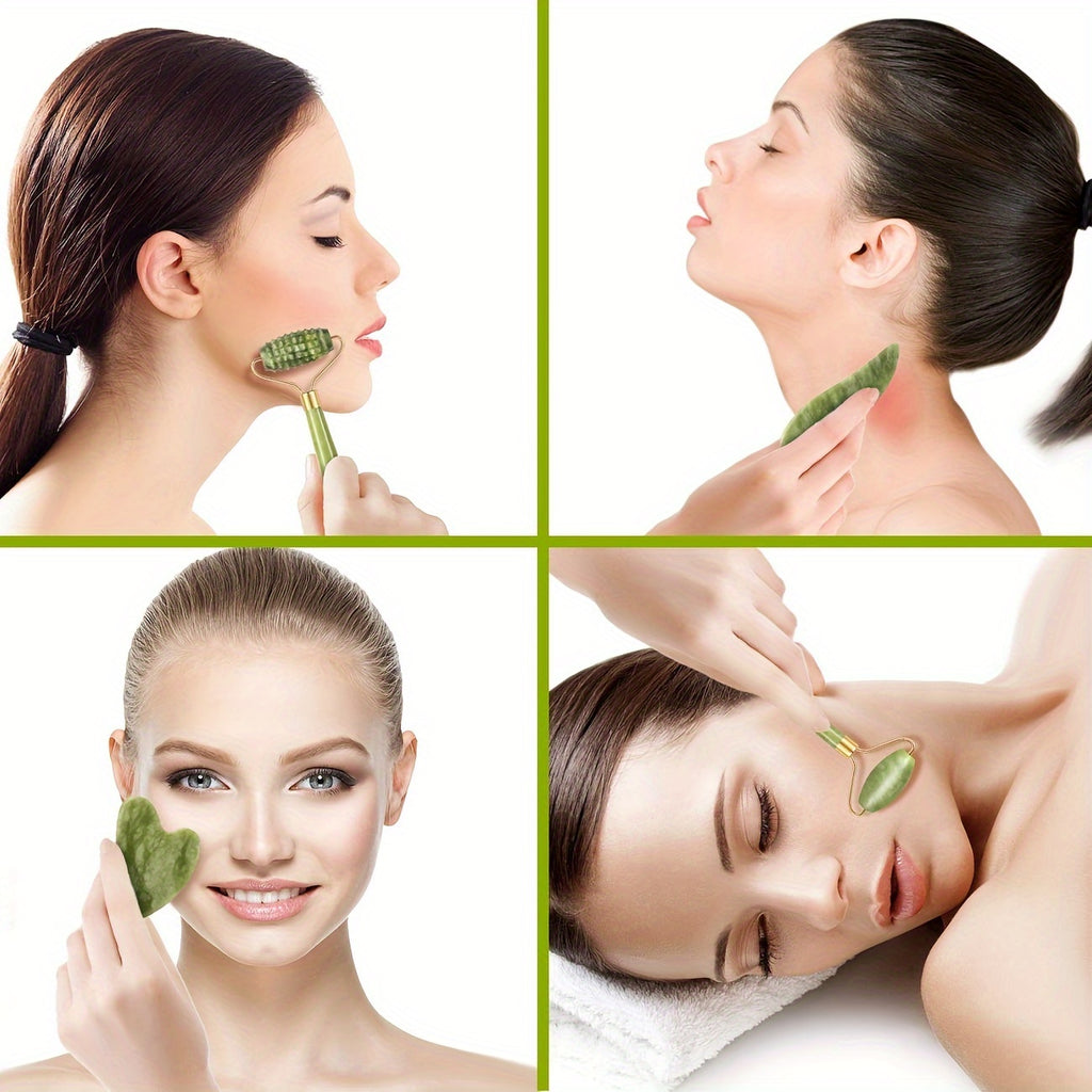 Jade Roller & Gua Sha Set - Face Massager for Anti-Aging