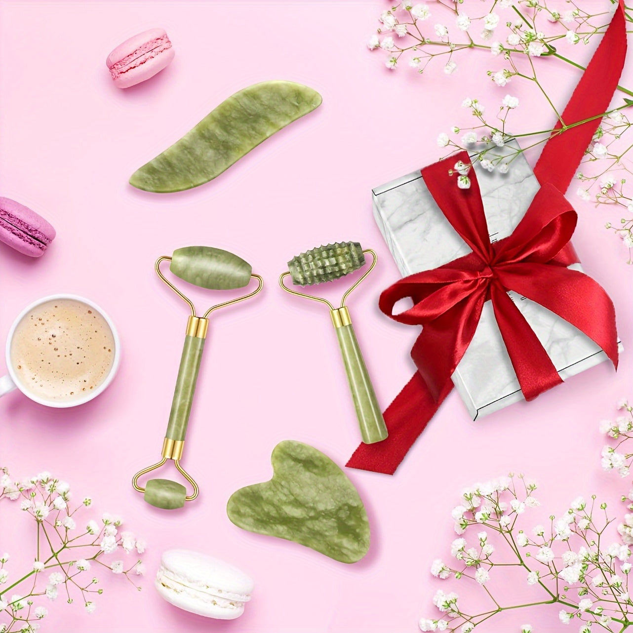 Jade Roller & Gua Sha Set - Face Massager for Anti-Aging