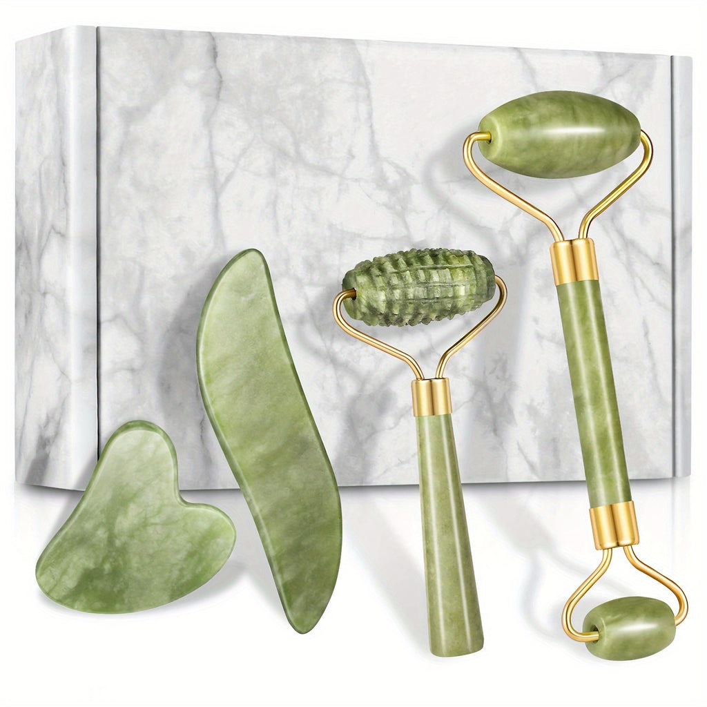Jade Roller & Gua Sha Set - Face Massager for Anti-Aging