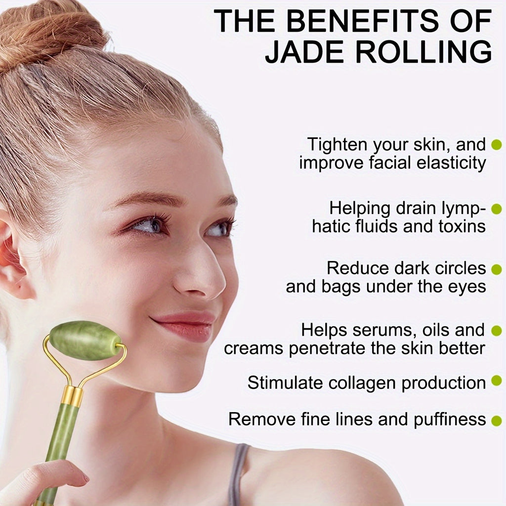 Jade Roller & Gua Sha Set - Face Massager for Anti-Aging